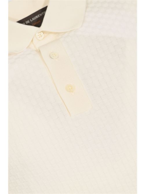 Polo in cotone tramato a quadretti Latte FILIPPO DE LAURENTIIS | PL1MC CR14Q020